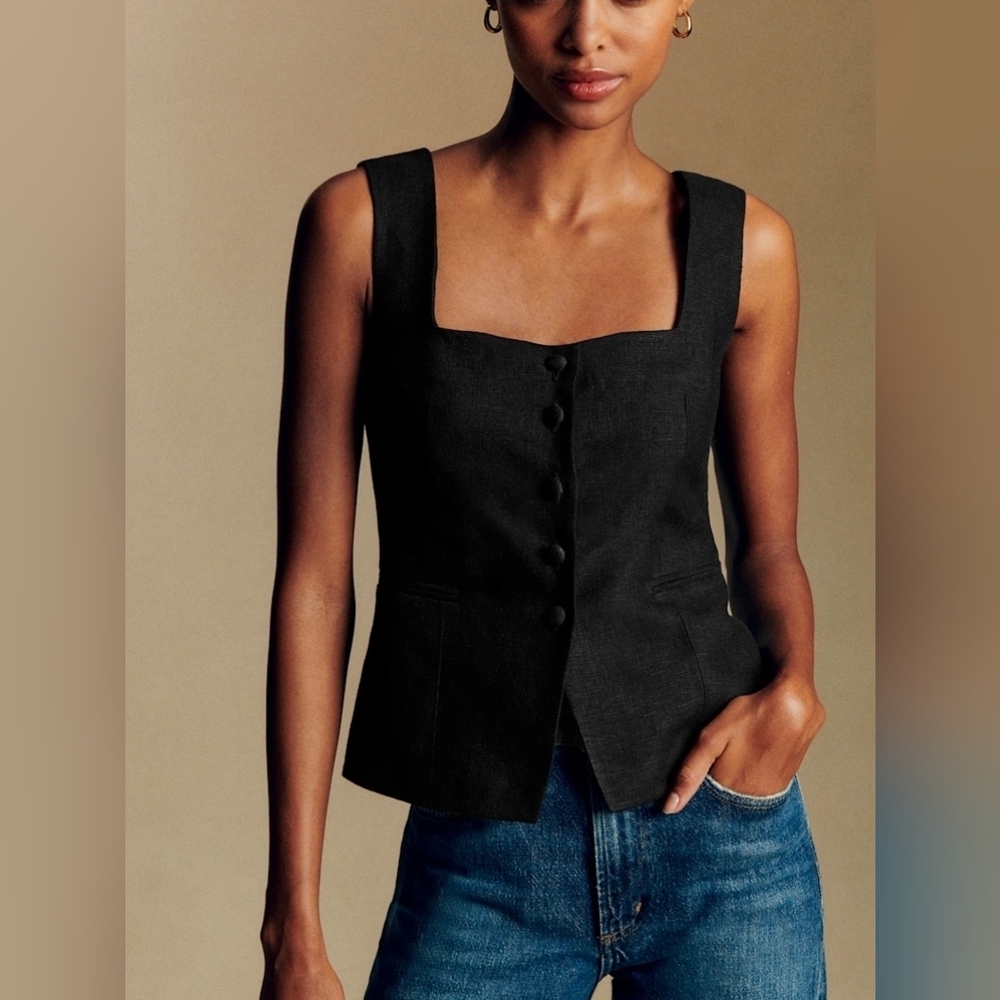 🌿Sezane Zelinda Chestnut Linen Vest NWT Size 14 FINAL - Picture 5 of 14